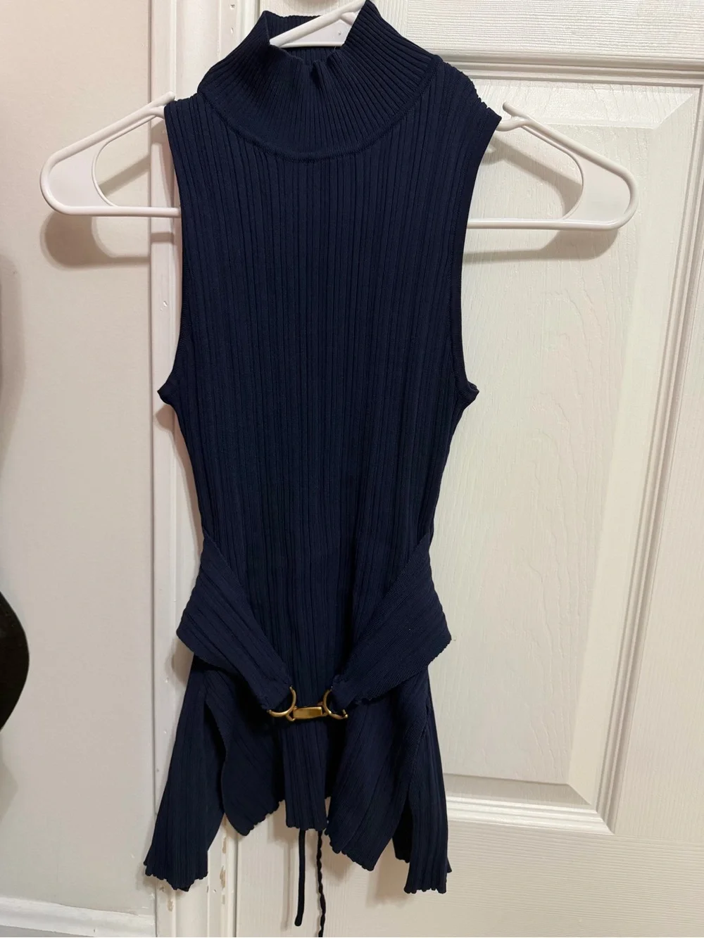 Meshki Navy Ribbed Halter Top with Gold Accent Ring - Picture 2 of 3
